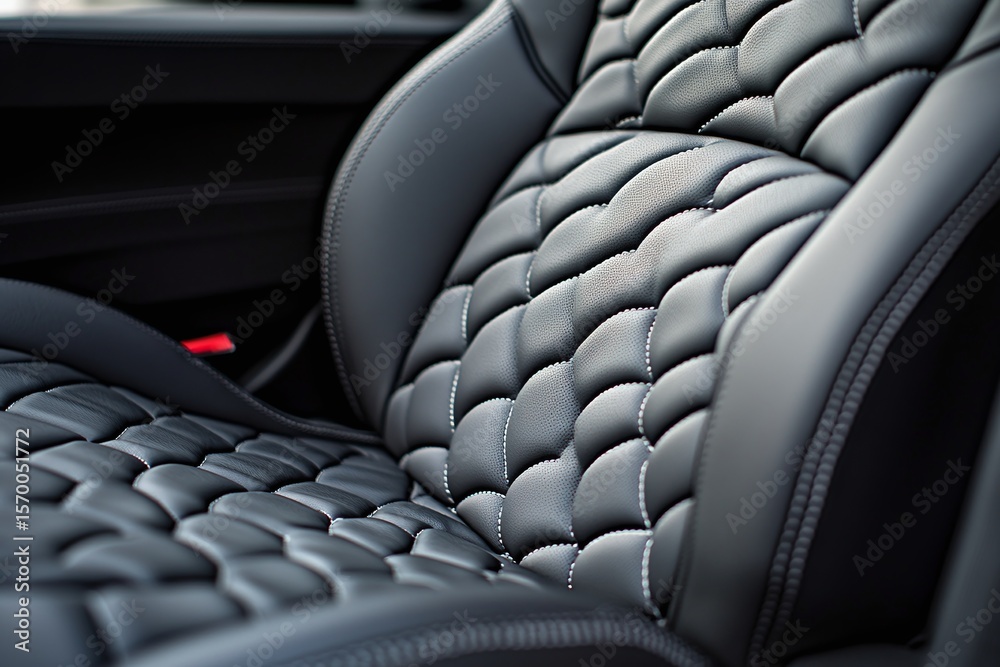 Obraz premium Close Up View Of Black Leather Car Seat With Diamond Pattern Stitching