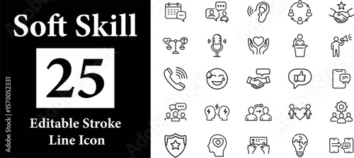 Collection of 25 Soft Skill Icon Design Featuring Communication Teamwork or Leadership on transparent background