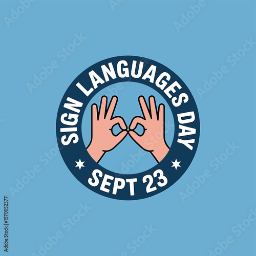 Sign Languages Day Emblem with Hands Forming a Circle, Celebrating Communication and Deaf Culture Awareness on September 23rd, Promoting Inclusivity and Understanding