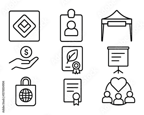 Corporate Sponsorship Icons. Outline vector icons of corporate cleanup sponsorships: business logo, sponsor
