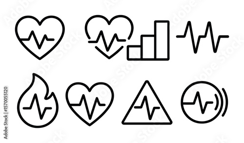 Heart Rate Zone Icons. Outline vector icons of heart rate zones visualization: zone 1 icon, zone 2, zone 3,