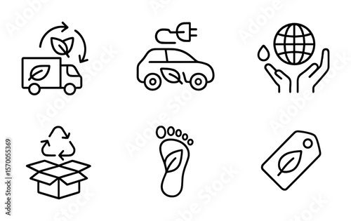 Sustainable Supply Icons. Outline vector icons of sustainable supply chains: green logistics, eco transport,