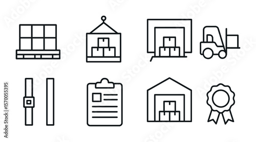 Cargo Handling Icons. Outline vector icons of freight and cargo handling: cargo pallet, lift icon, loading