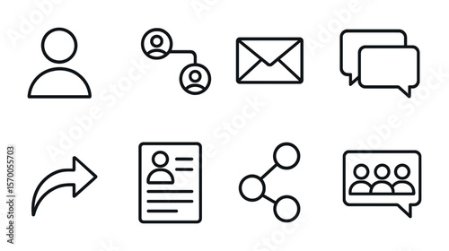 Modern Networking Icons. Outline vector icons of online networking platforms: social profile, connection