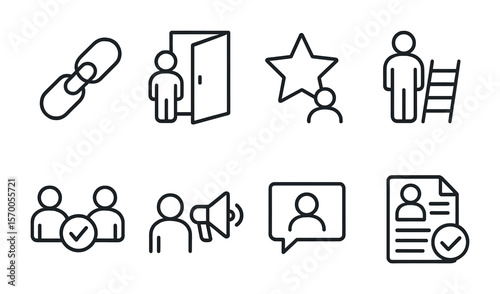Career Connection Icons. Outline vector icons of career opportunities through connections: job link, career