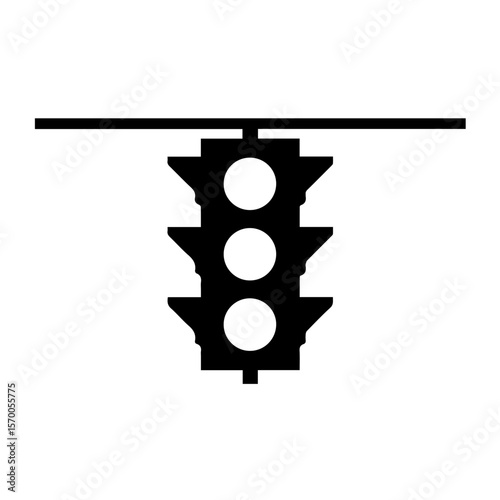 Traffic signal icon, a black and white traffic signal symbol hung on wire. Traffic signal guidance to assist transportation and symbolize future. Simple traffic signal is for navigation and signs.