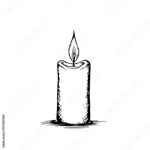 Image effects illustrated with glowing candle for special effects, a candle illuminates in graphic style on white background.