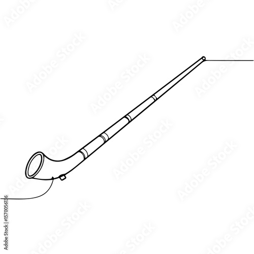 Vector outline of Alphorn musical instrument isolated on white, perfect for image effects. Alphorn musical instrument outline, classic swiss horn, offers a unique element in various image effects,