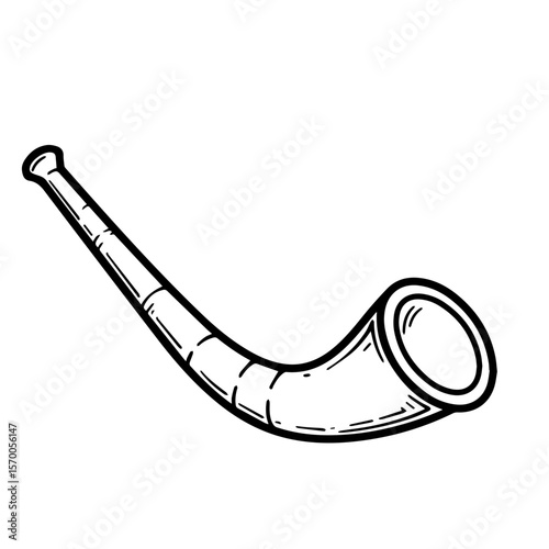 Vector graphic of musical instrument. Black and white vector graphic illustrates a classic bugle, with detailed linework and shading, perfect for artistic representation.