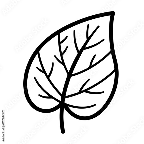 Tree leaf illustration in minimalist style shows single deciduous tree leaf. Simple leaf drawing is ideal for graphic effects in sustainable design.