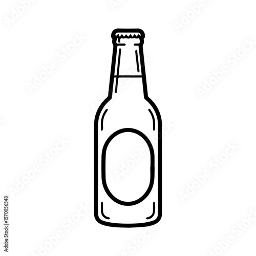 Isolated outline drawing of a beer bottle offers a minimalist image. Minimalist image contains clean design of bottle, conveying simplicity, and clarity, ideal for branding purposes.