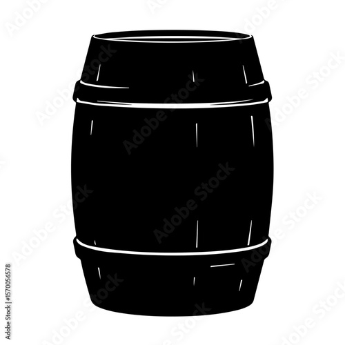 Black barrel illustration, a powerful image fx element for graphics, is isolated on white, showcasing its simple yet stylish design.