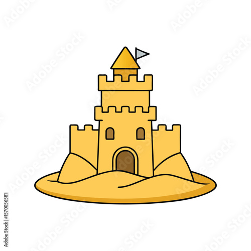 colorful sand castle with outline vector art illustration