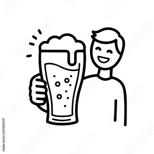 Man with beer holding a pint of craft beer, celebrating a joyful occasion. Craft beer for fun events include a happy man who is drinking beer, smiling and toasting, bringing happy moments.