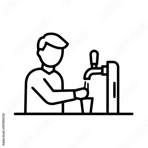 Simple illustration of barman pouring drink into glass. This illustration focuses on image fx, highlighting the barman's action and streamlined style, with drink preparation using minimalist design.