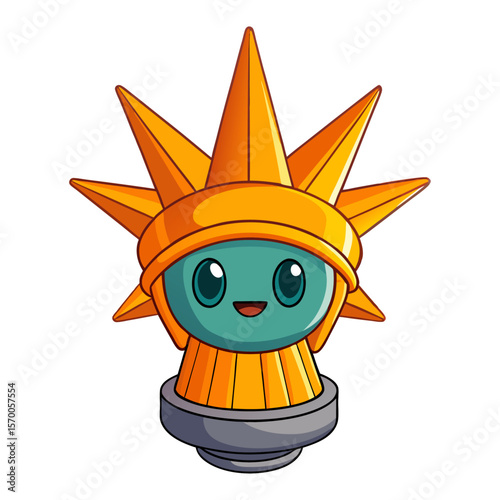 Cute cartoon sun creature with orange spikes and teal face character