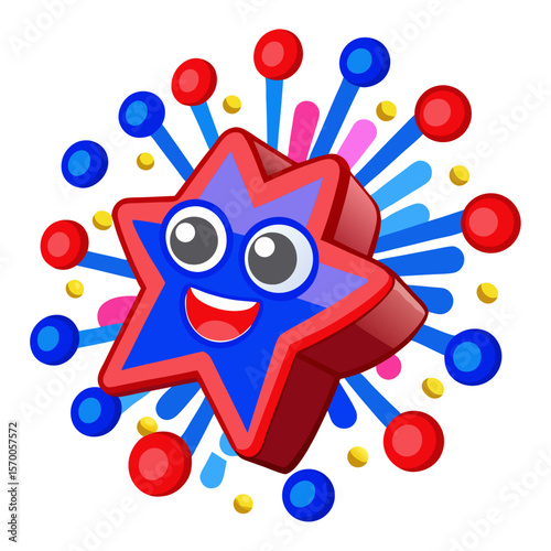 Happy Starburst Character With Colorful Bursts smiling eyes