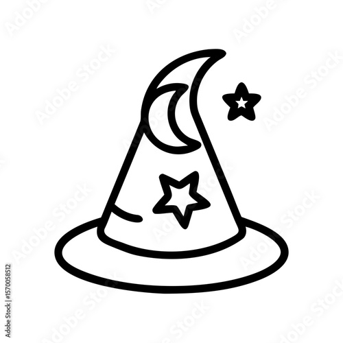 Wizard hat with stars and moon in a magical style