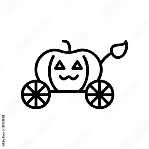Halloween pumpkin carriage with wheels in a playful style