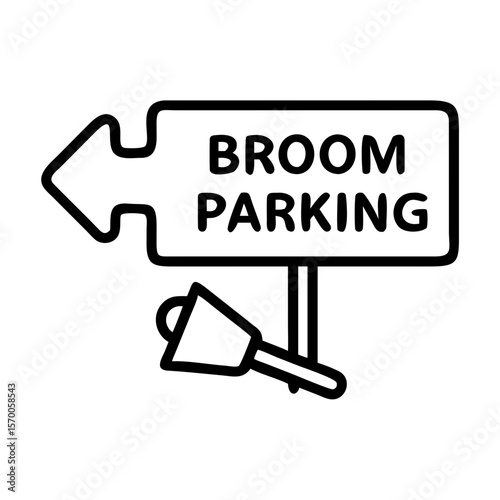 Broom Parking sign with an arrow and a bell in a minimalist style