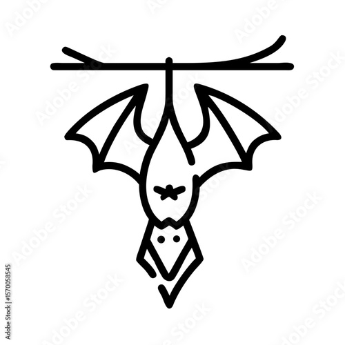 Bat hanging upside down from a branch in a whimsical style
