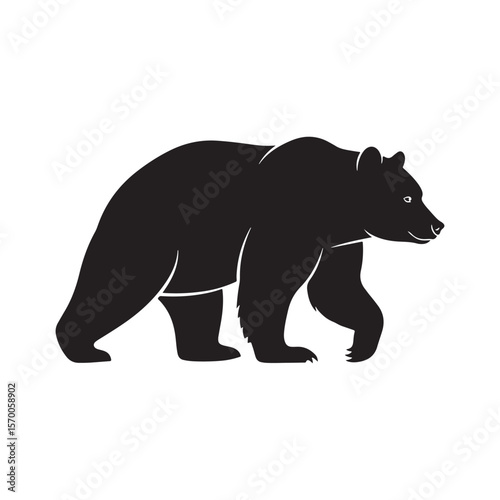 A black silhouette of a walking bear isolated on white background silhouette Art & Illustration