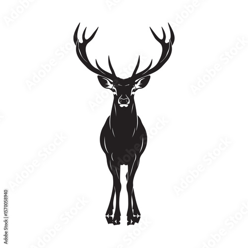 Majestic stag silhouette facing forward isolated on white background Art & Illustration