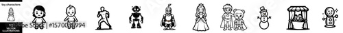 Set of kids toy figures with various designs and styles of characters