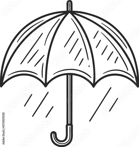 Hand drawn black and white open umbrella with rain lines rainy day weather