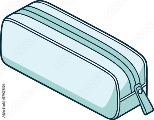 Light blue pencil case with zipper and striped design on white background stationery