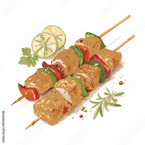 chicken kabab illustration on white background