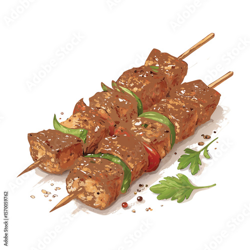 chicken kabab illustration on white background