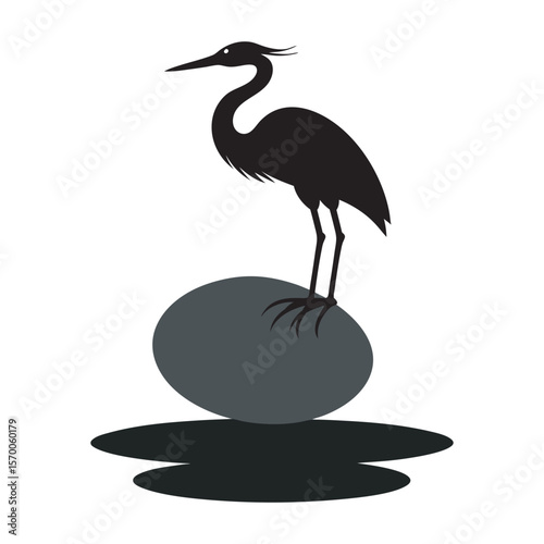 Heron Standing On River Rock Silhouette