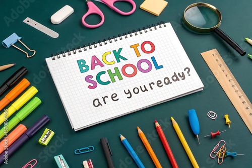 Back to school vector concept design. Back to school text in notebook item with crayons and pencil elements for educational learning objects. Vector illustration. 