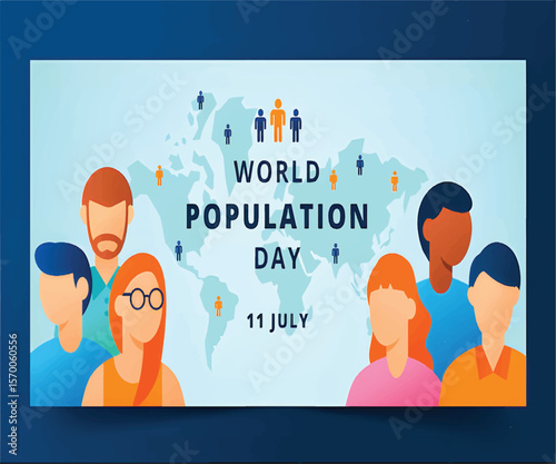 World Population Day gradient banner template showing worldwide crowd concept

