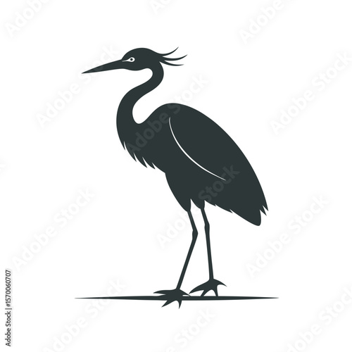 Balancing Heron On Single Leg Silhouette