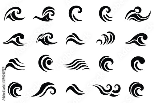 Diverse Collection of Stylized Ocean Wave Icons