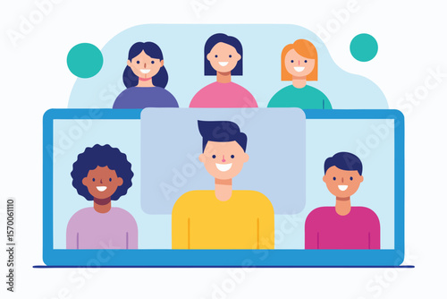 Diverse team video conferencing on a large screen display video conference team meeting