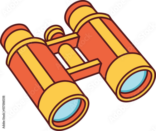 Stylized orange and yellow binoculars with blue lenses on a white background optical instrument