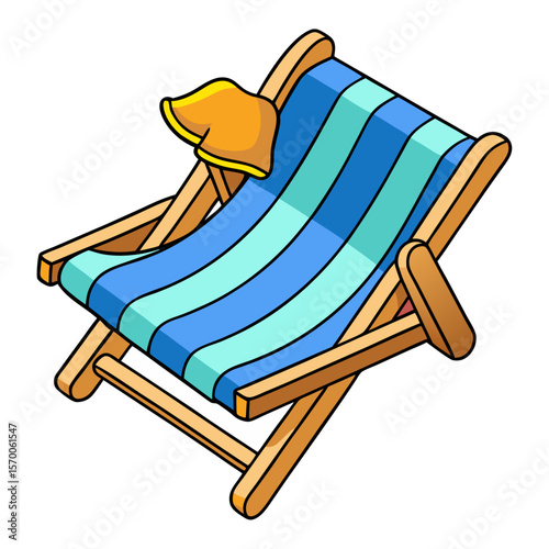 Beach chair with striped fabric and yellow headrest lounge chair blue