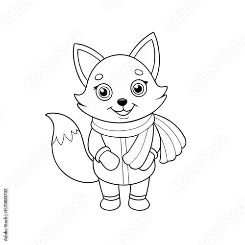 Printable Happy Fox Wearing Mittens Outline Drawing