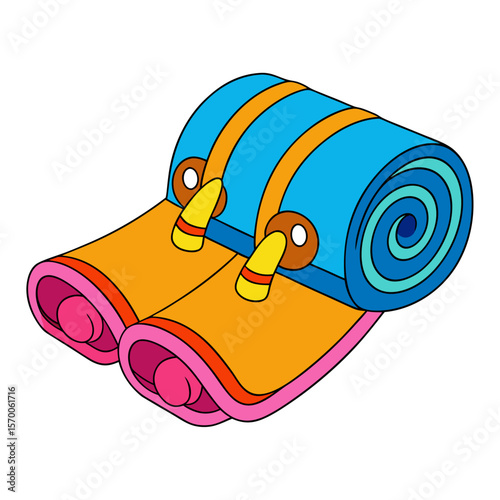 Rolled up sleeping mats with straps and buckles camping gear outdoor equipment