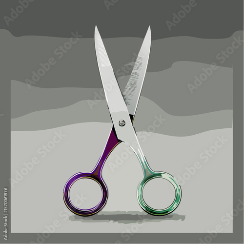 sleek salon scissors icon with metallic gradient and smooth radial mesh shading effect