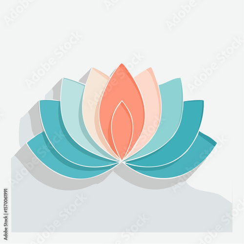 minimal lotus silhouette spa logo with layered paper-cut effect and elegant offset stacking