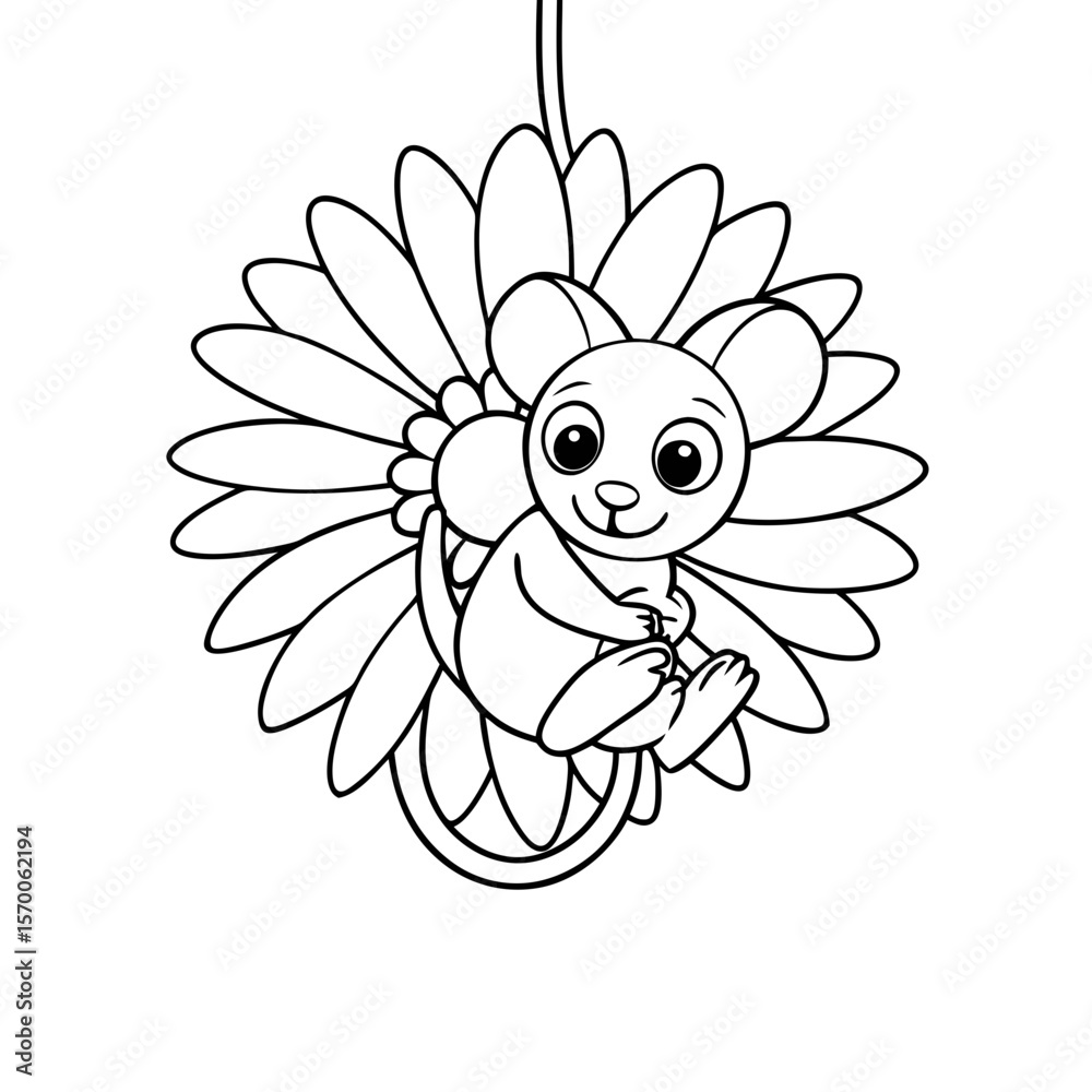 Obraz premium Printable Mouse Hanging From Daisy Stem Outline