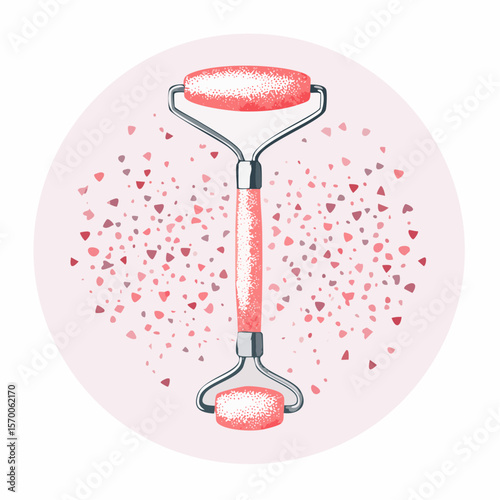 stippled rose quartz roller with minimal botanical elegance