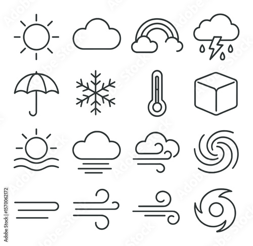Weather icons collection, simple climate symbols. meteorology and forecast design set