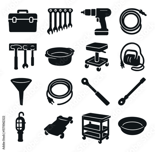 Garage tools collection, workshop set of simple equipment. tool and hardware essentials