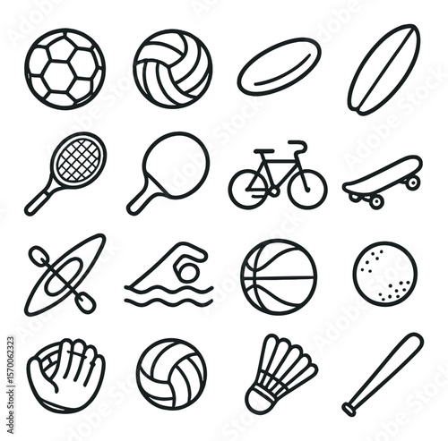 Summer sports collection, outdoor game emblems. recreational and fitness icon set