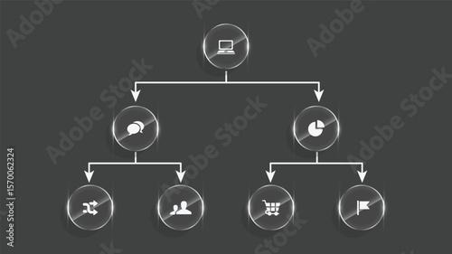 3D Glass Effect 7 Step Business Flow Chart Infographic Template for Web and Technology